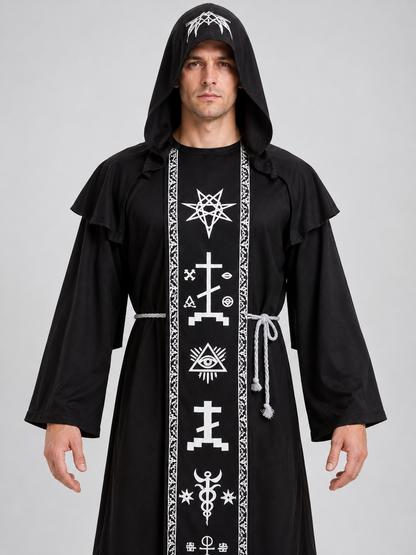 Vampire Halloween Costume with Hood and White Symbols
