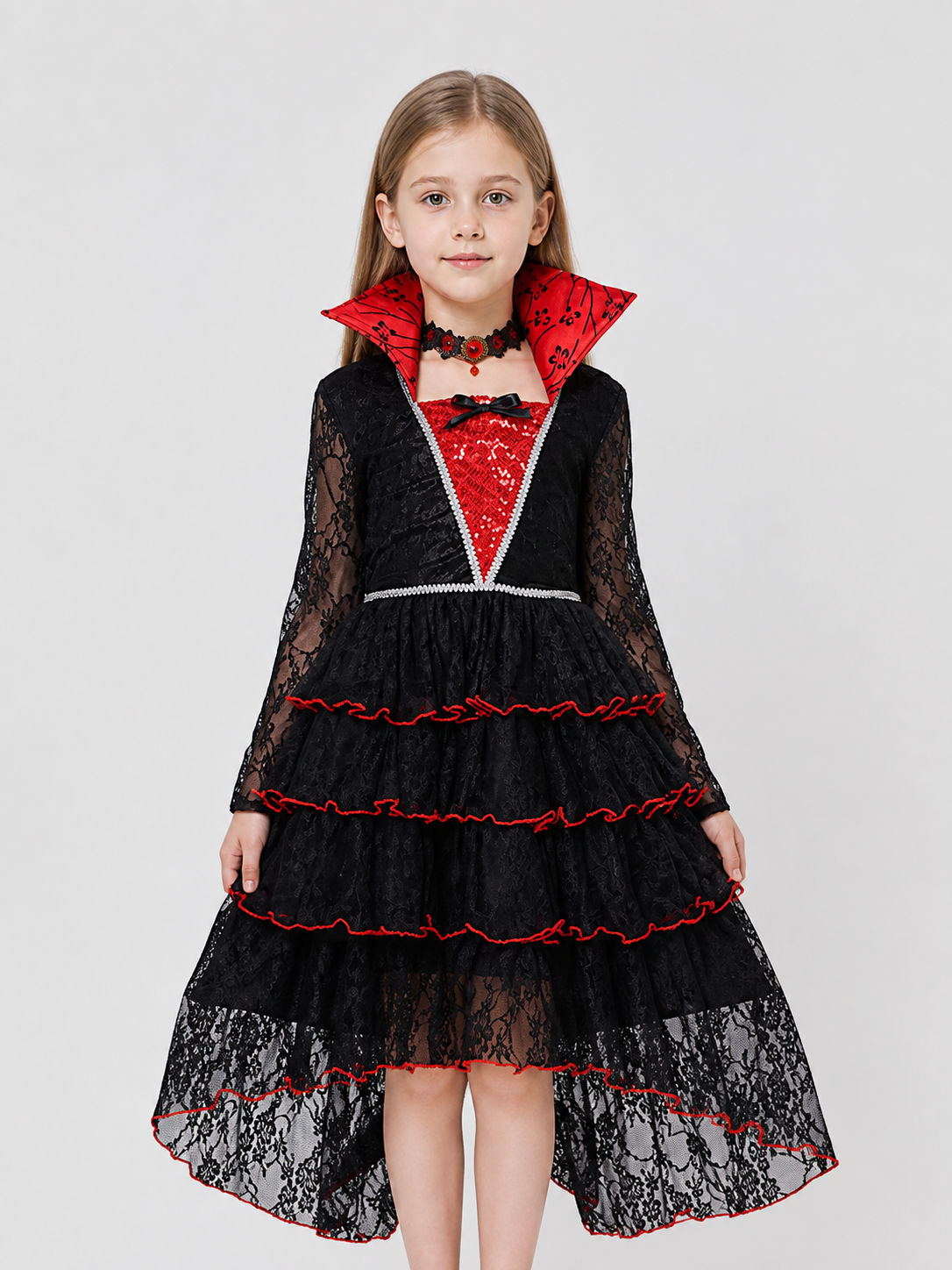 Black Halloween Dress with Red Trim and Lace Costume Dresses detail 3