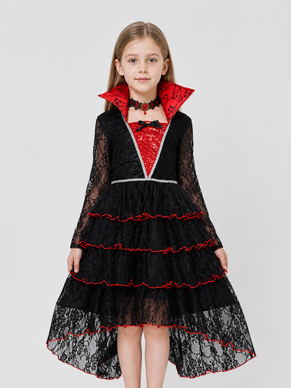 Black Halloween Dress with Red Trim and Lace Costume Dresses detail 3