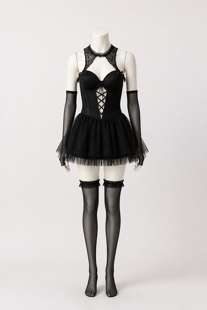 Black Demon Costume with a Full Skirt for Halloween Costumes detail 3