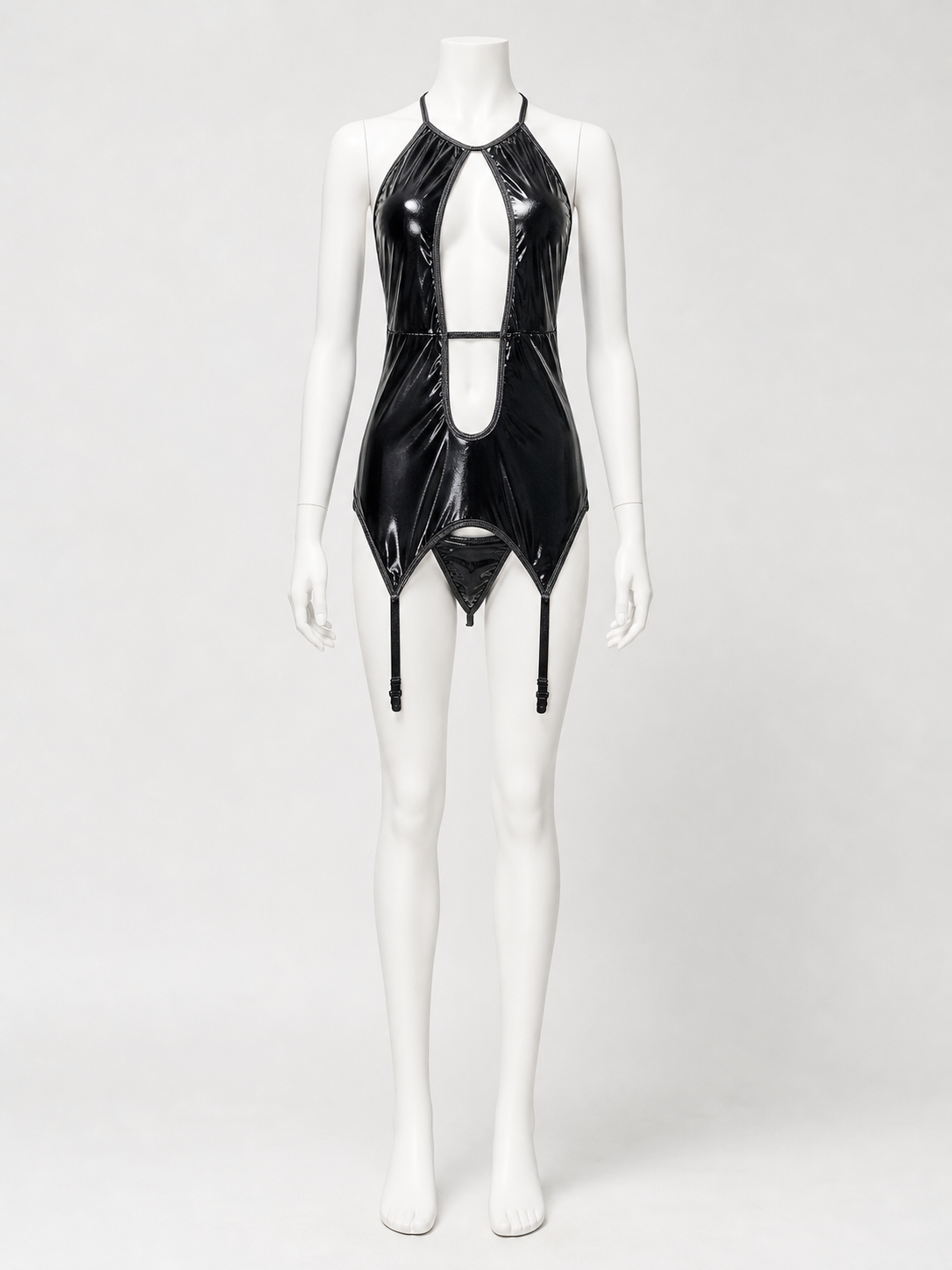 Black Erotic Cutout Bodysuit with Straps