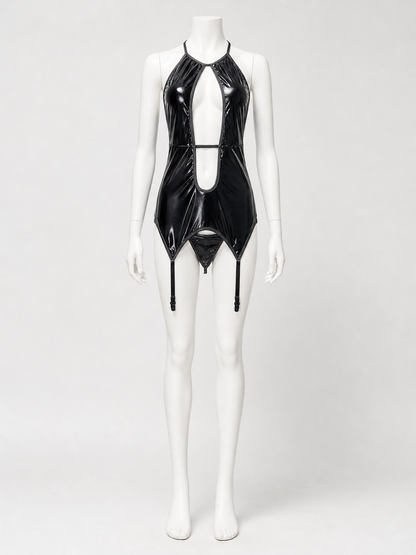 Black Erotic Cutout Bodysuit with Straps