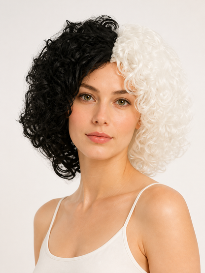 Black and White Curly Carnival Wig for Cosplay Costume Wigs detail 2