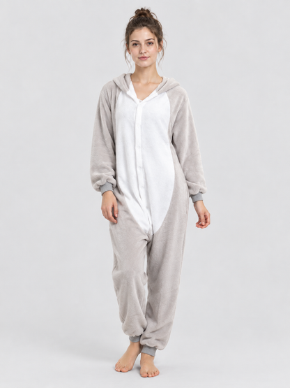 Flannel Pajama Jumpsuit with Cartoon Design