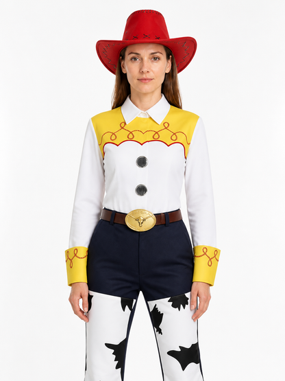 Jessie Costume with Cowboy Hat and Cow Print Costume Headwear detail 3