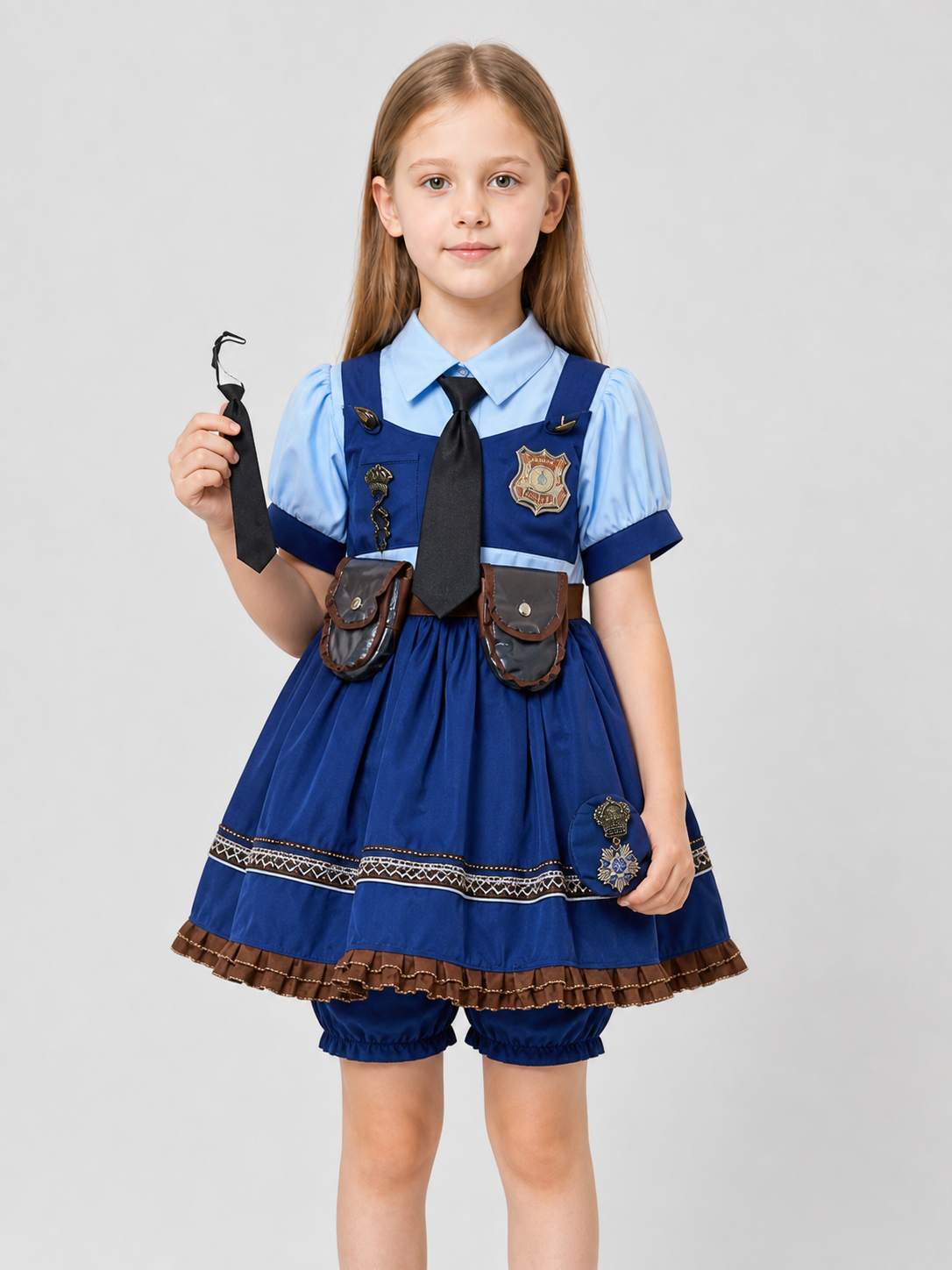 Children’s cosplay dress with collar, tie, and shorts product detail 3