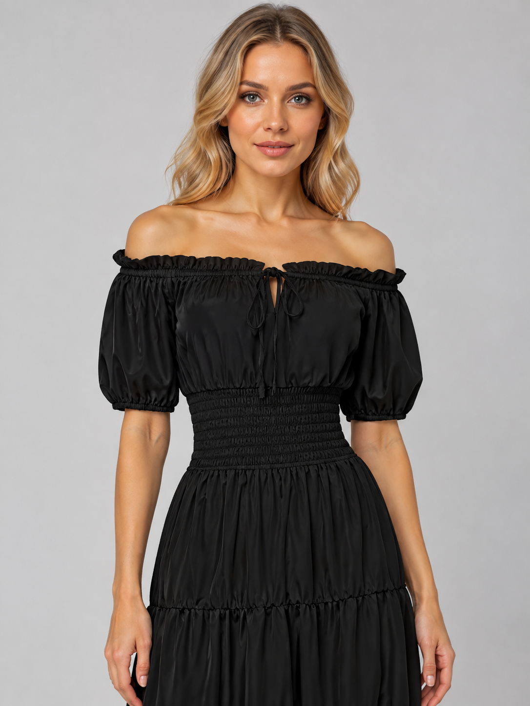 Floor-Length Off-the-Shoulder Dress with Puff Sleeves Costume Dresses detail 2