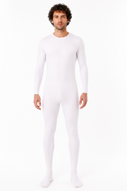 White Fitted Zentai Jumpsuit with Covered Feet product detail 3