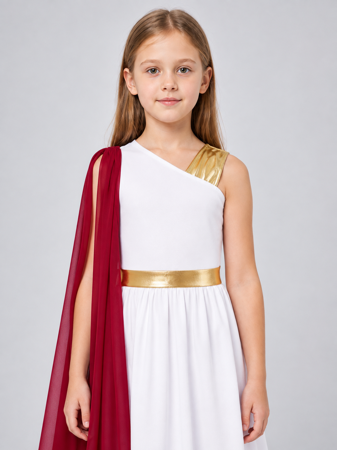 Carnival Dress with Burgundy Cape and Gold Belt