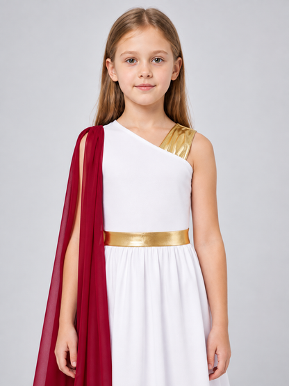 Carnival Dress with Burgundy Cape and Gold Belt