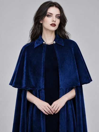 Blue Velvet Cloak Cape with Shoulder Cape and Clasp