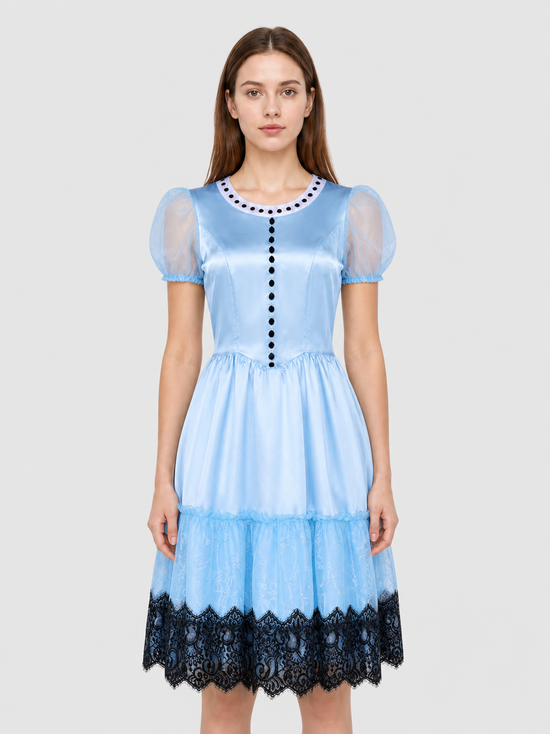 Alice Blue Dress with Full Skirt and Lace