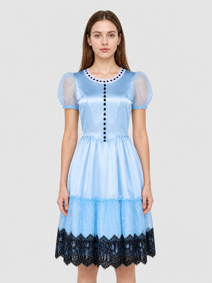 Alice Blue Dress with Full Skirt and Lace