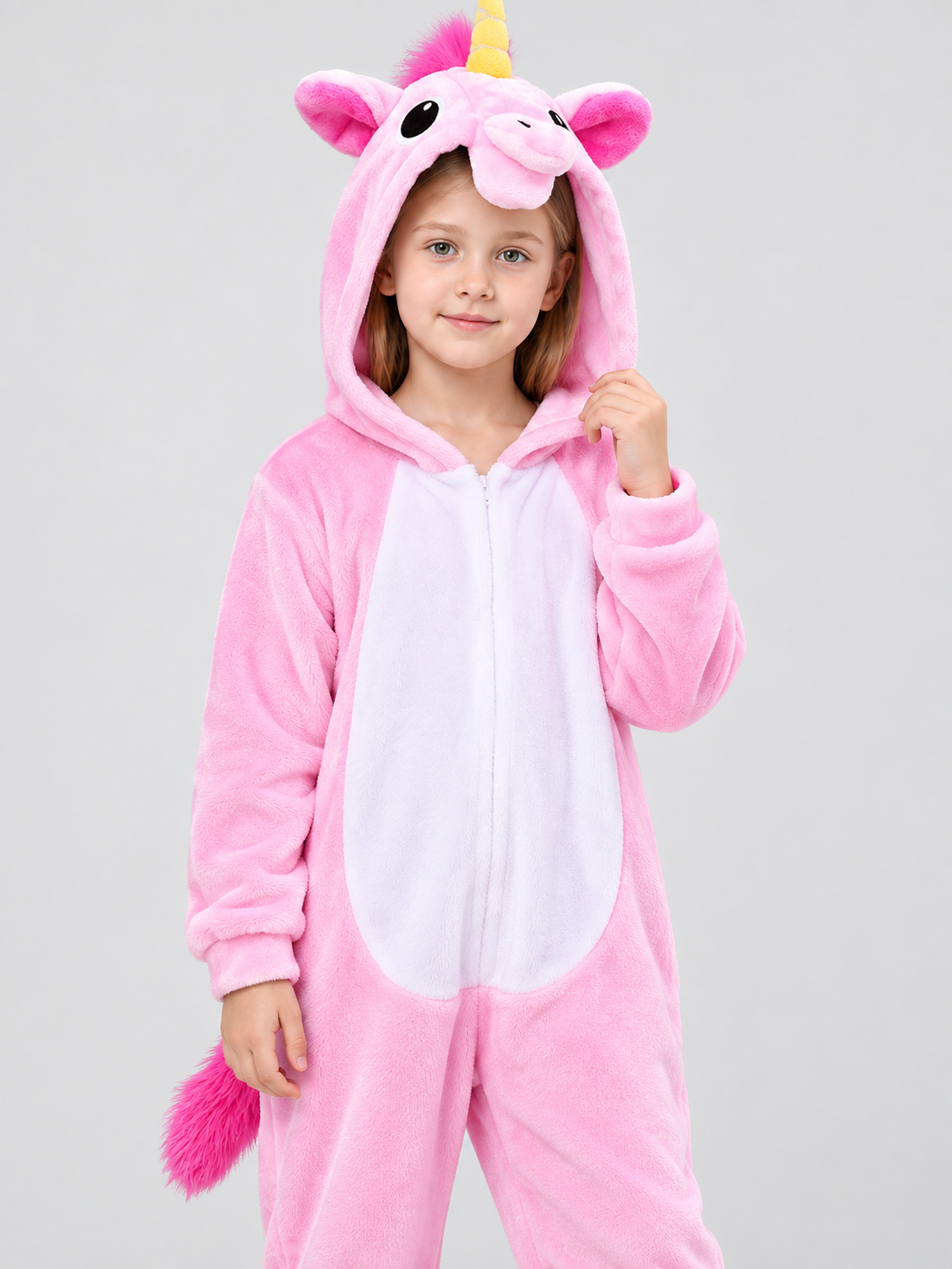 Kids' Pink Hooded Pajama Jumpsuit with Ears