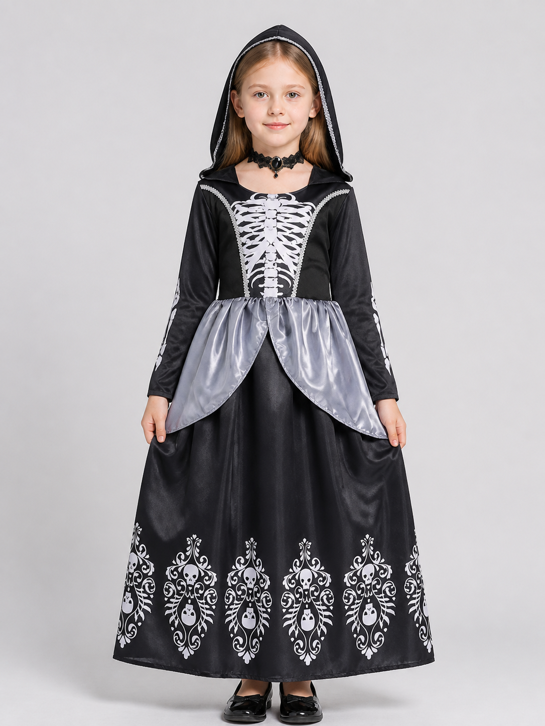 Children's Halloween Dress Costume with Hood and Skeleton Costume Dresses detail 3