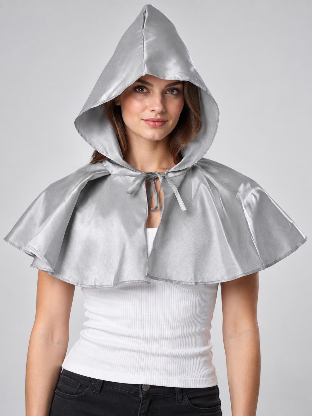 Silver Shiny Hooded Carnival Cape