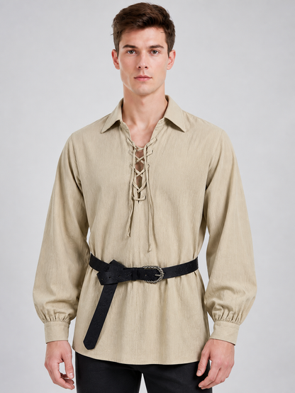 Beige Lace-Up Relaxed-Fit Shirt product detail 2