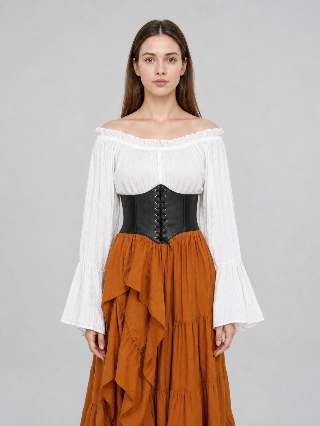 Renaissance-style corset dress for carnival upper body view