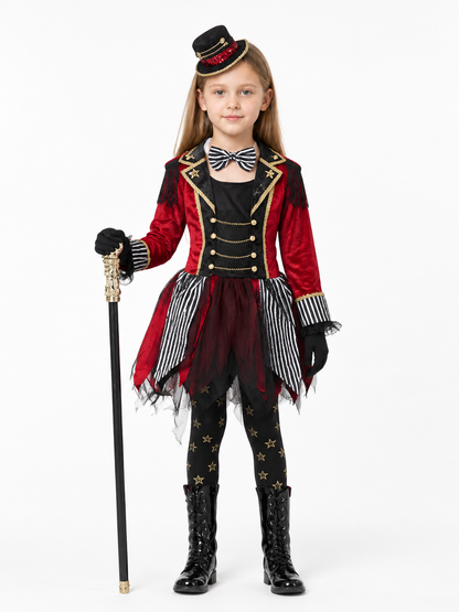 Clown Costume with an Asymmetrical Skirt, Red and Black upper body view