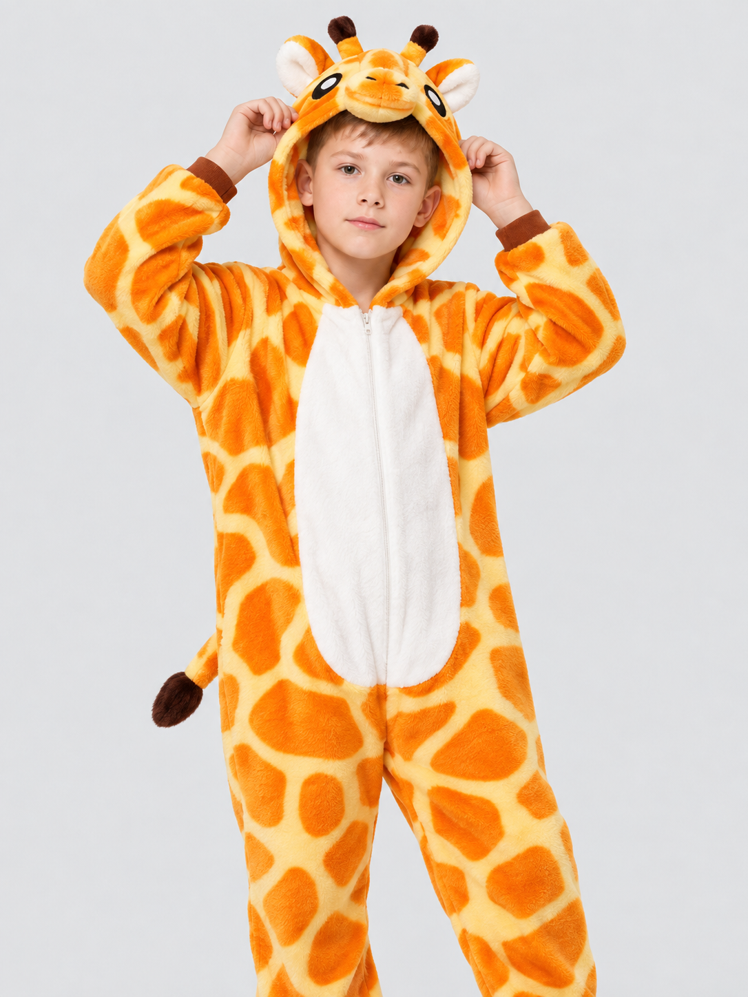 Orange Hooded Pajama Jumpsuit with Giraffe Face