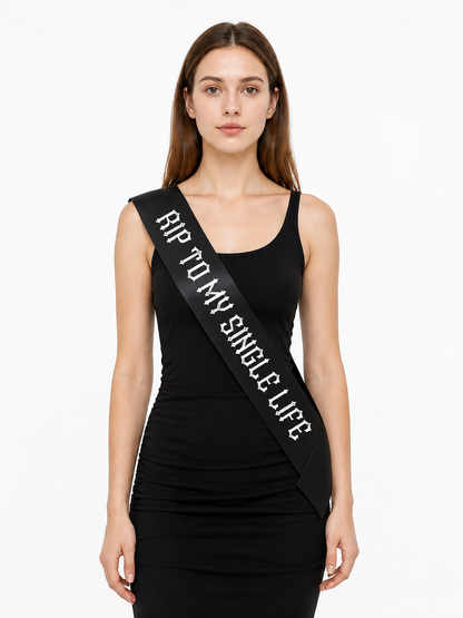 Black Sash with Gothic “RIP to My Single Life” Text for Parties product detail 3
