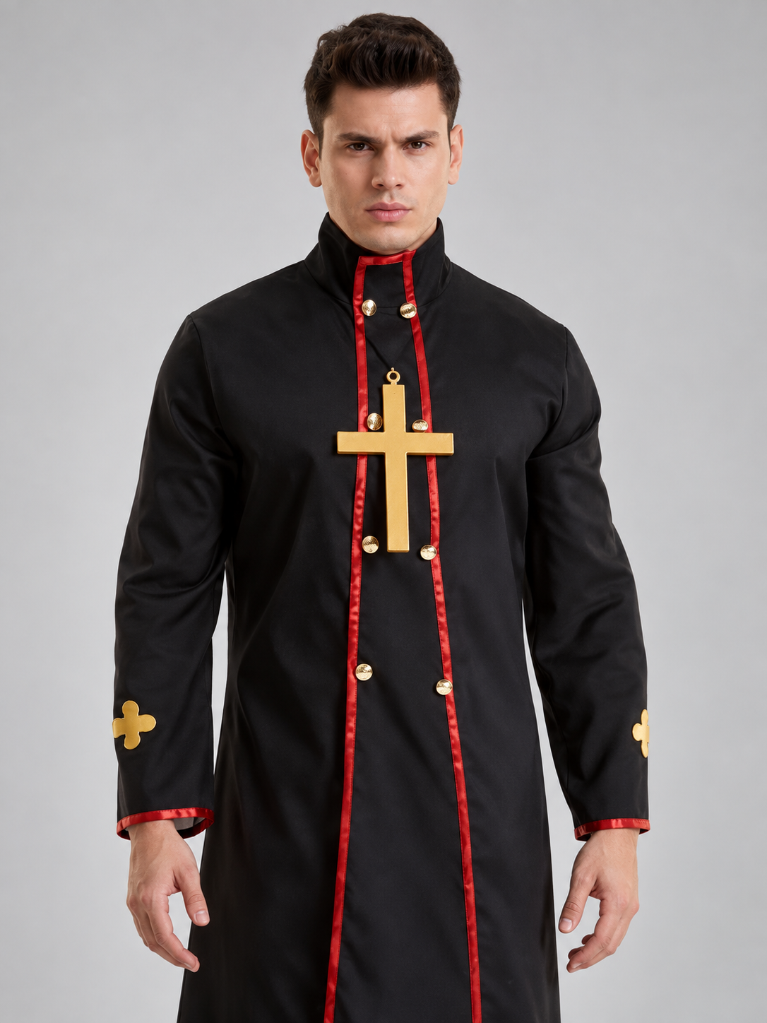 Priest Costume Black with Gold Crosses