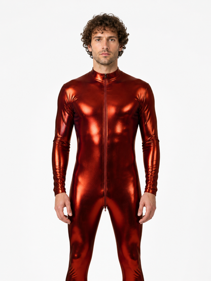 Glossy form-fitting jumpsuit with a zipper and feet product detail 3