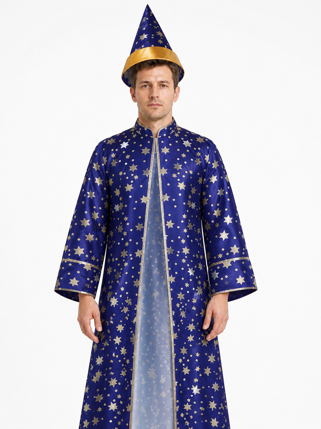 Blue Wizard Costume with Stars and a Pointed Hat Costume Headwear detail 3