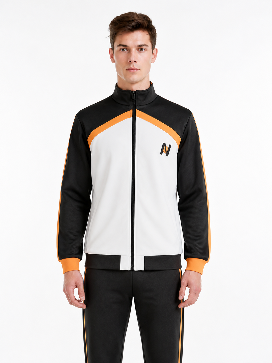 Black, White, and Orange Anime Zip-Up Tracksuit product detail 3