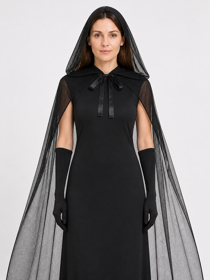 Black Vampire Costume with Cape and Gloves Costume Capes detail 3