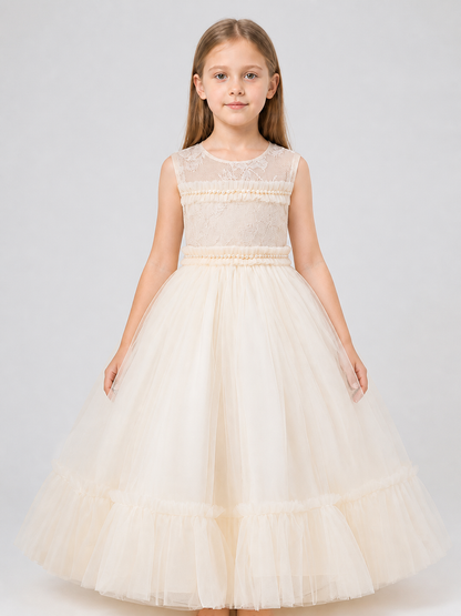 Long, Full Princess Dress with Lace for Flower Girls