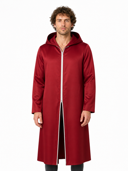 Dark Red Hooded Zip-Up Coat product detail 2
