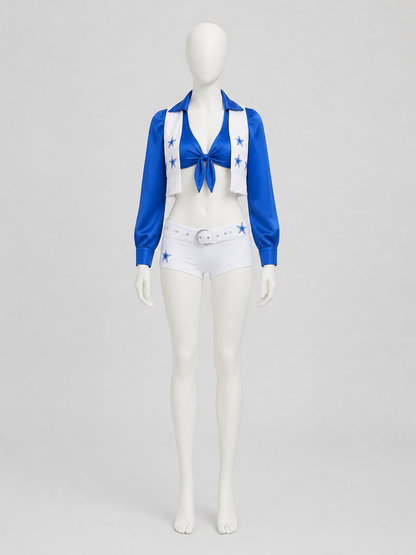 Blue and White Cheerleading-Style Set with Top and Shorts product detail 3