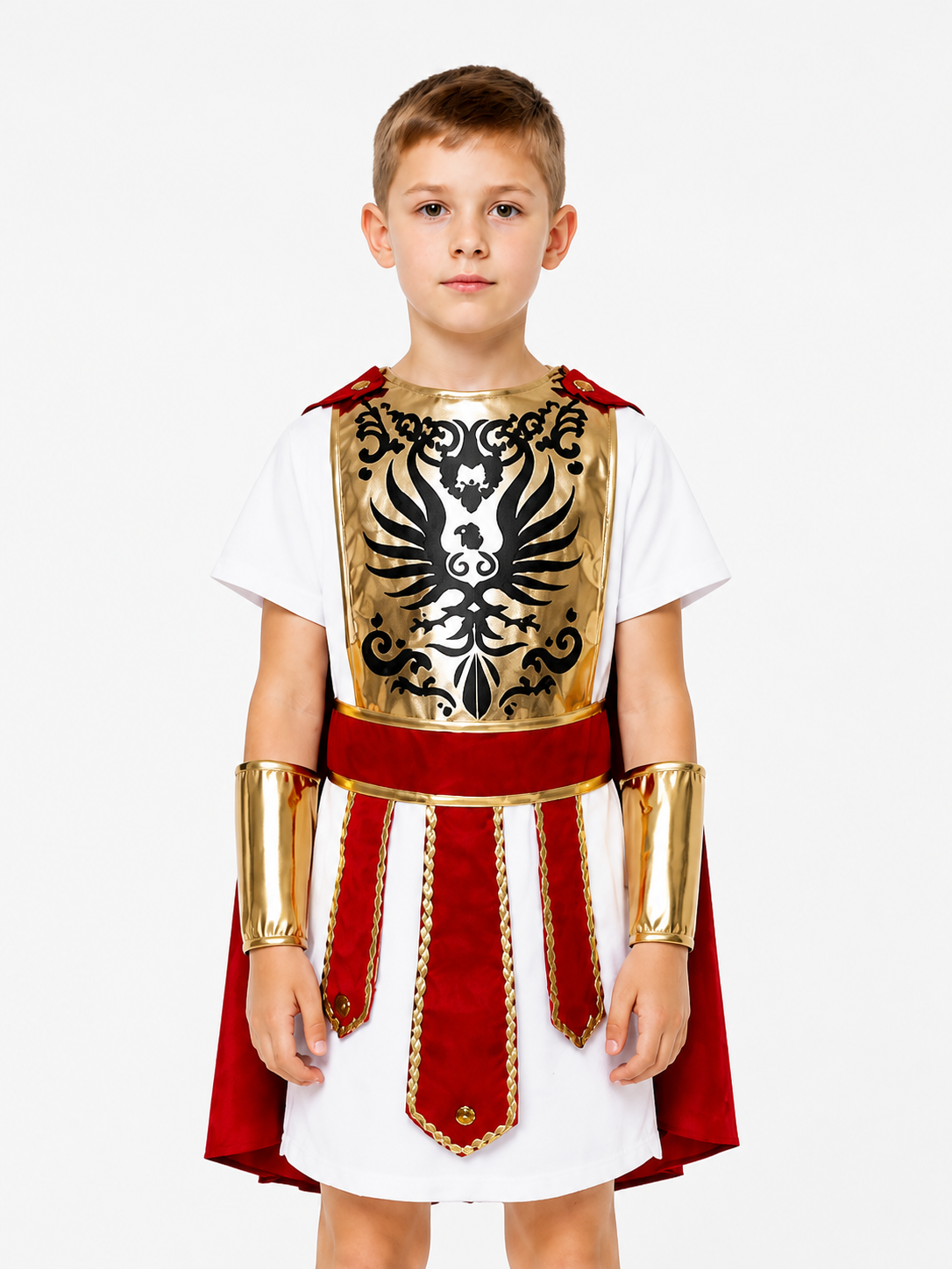 Roman Warrior Costume with Cape and Breastplate upper body view