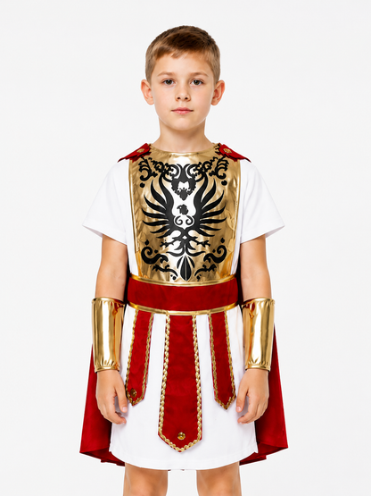 Roman Warrior Costume with Cape and Breastplate upper body view