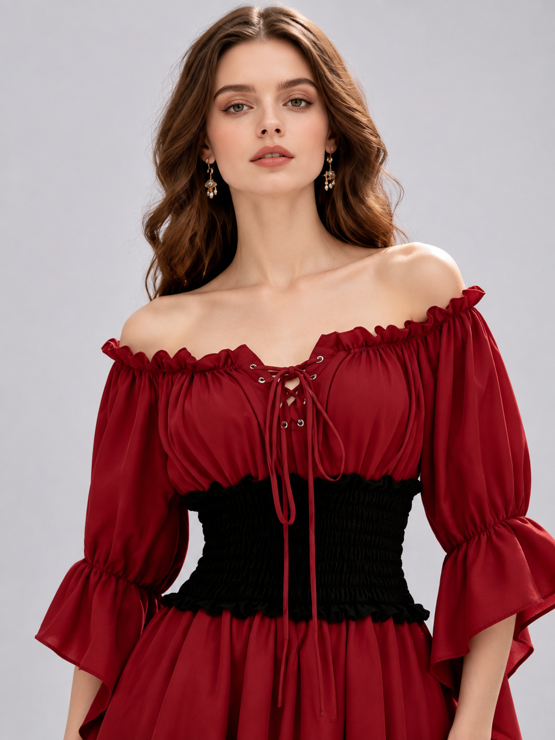 Victorian Ruffled Lace-Up Dress Costume Dresses detail 2