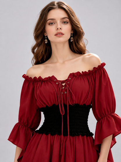 Victorian Ruffled Lace-Up Dress Costume Dresses detail 2