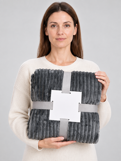 Dark Gray Flannel Blanket with Textured Stripes
