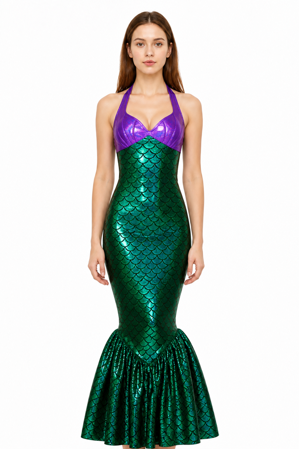 Mermaid Dress with Fish Tail, Purple and Green