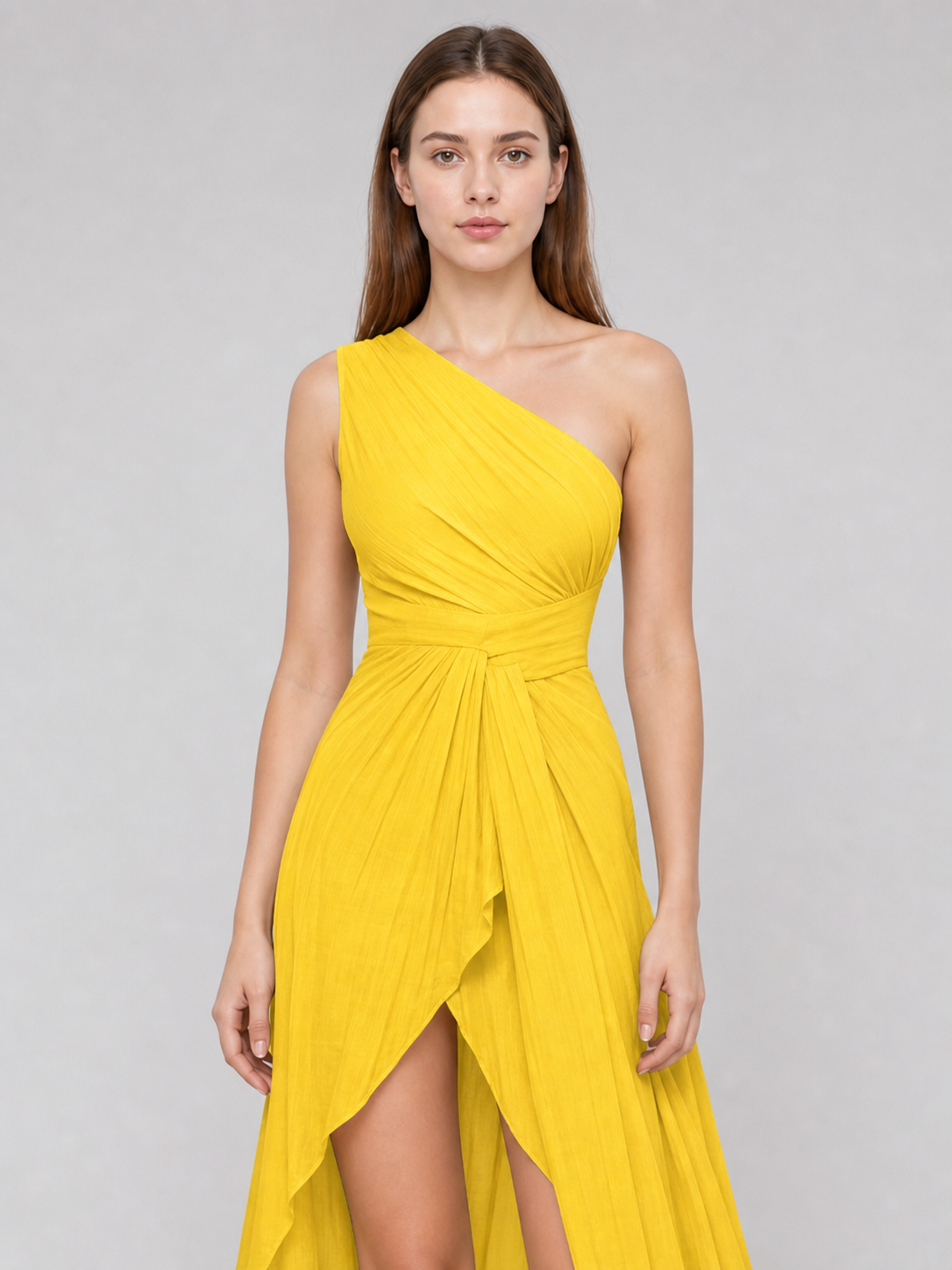 Yellow Chiffon One-Shoulder Evening Dress