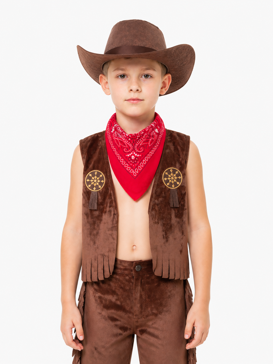 Cowboy Costume with Vest, Hat, and Bandana for Halloween Costume Headwear detail 3