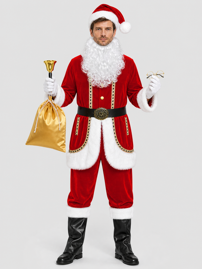 Santa Claus Costume with Hat, Beard, and Accessories Costume Headwear detail 3