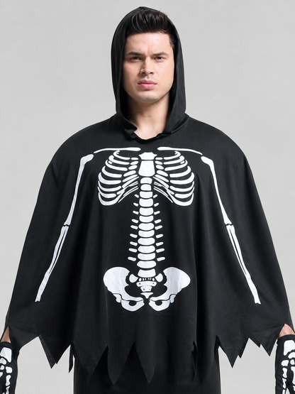 Skeleton Costume with Hood and Jagged Hem