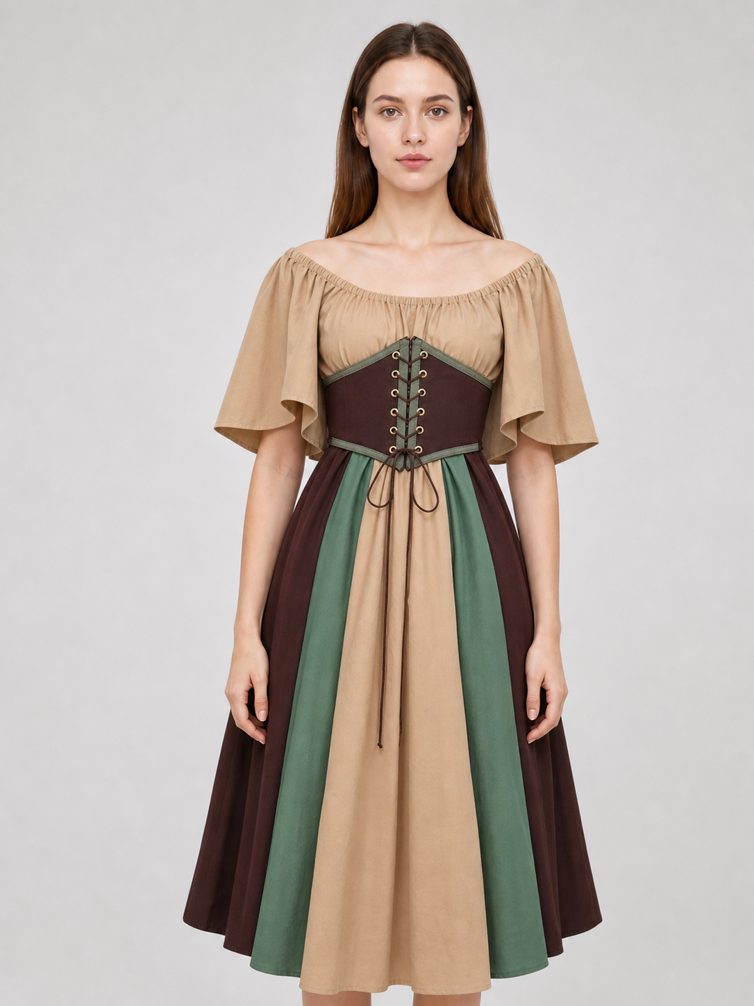 Medieval Dress with Corset Lacing and Ruffles