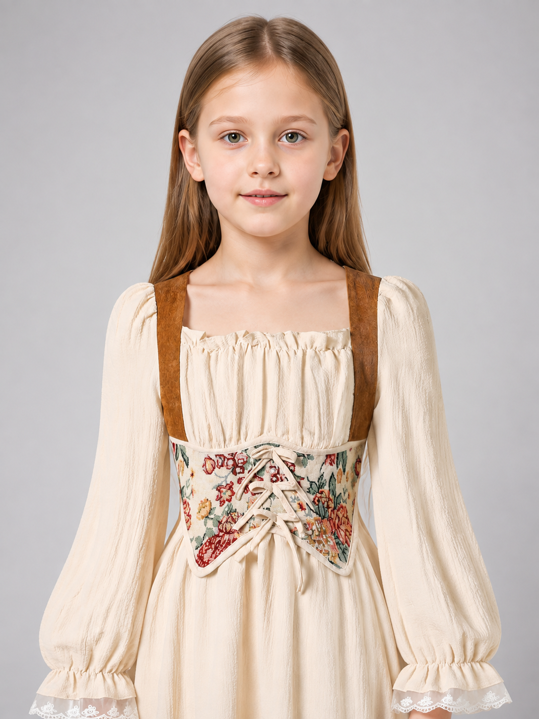 Girls’ Dress with Corset Panel and Puff Sleeves product detail 2