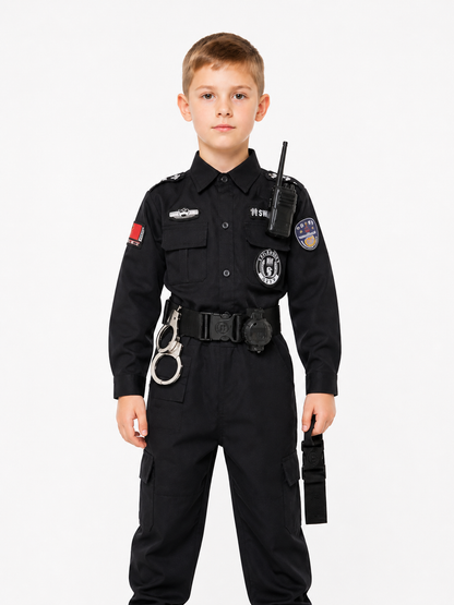 Children's Black Police Officer Costume with Belt Costumes detail 3
