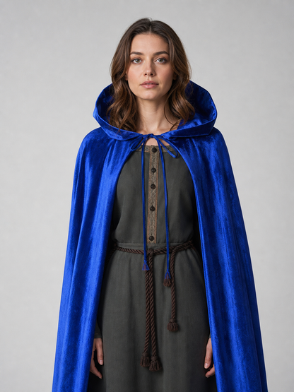Velvet Hooded Cape, Royal Blue Costume Capes detail 3