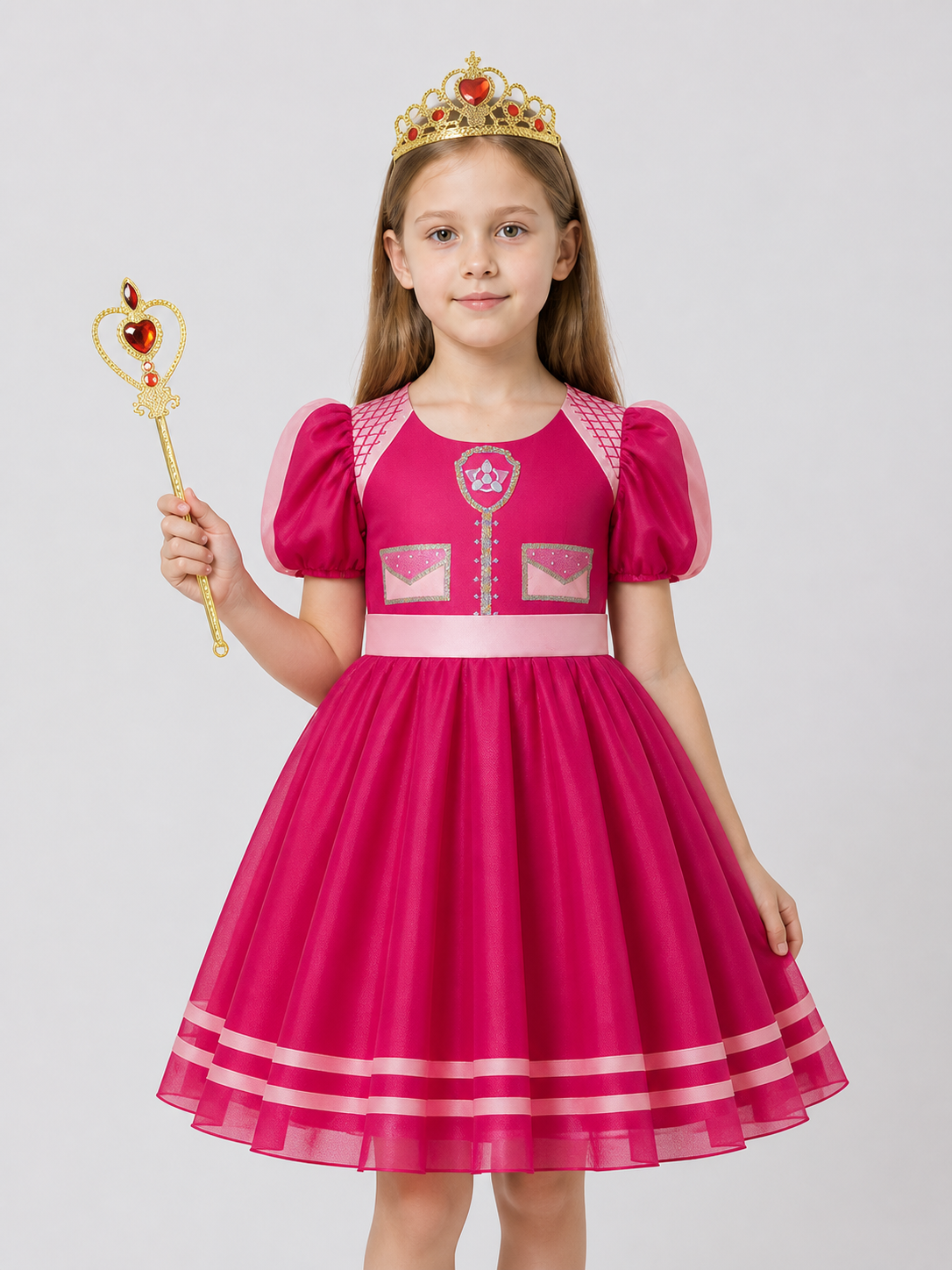 Children's Princess Costume Dress with Crown and Wand