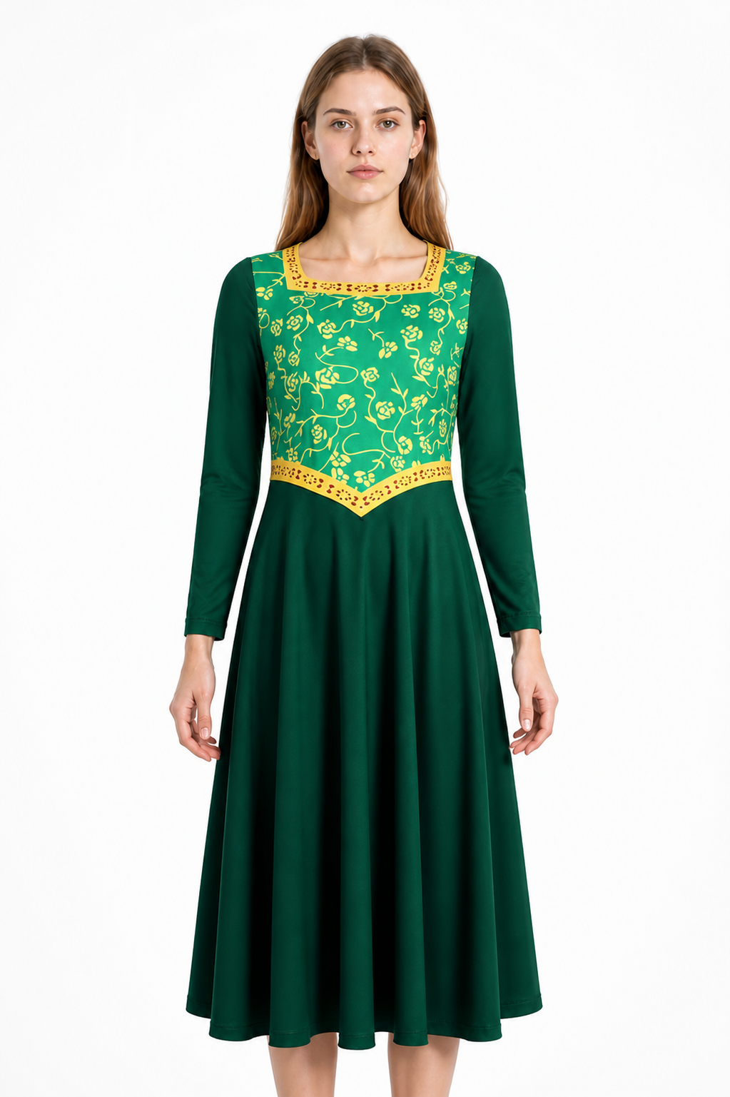 Long Princess Fiona Green Dress with Belt for Cosplay Costume Dresses detail 3