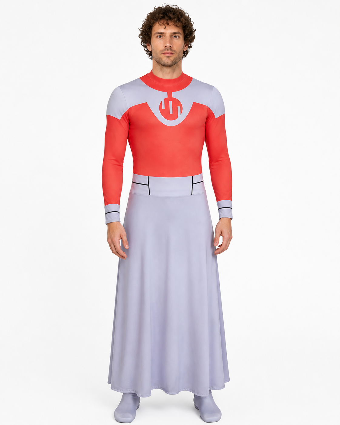 Thragg Cosplay Jumpsuit in Red and Gray with Emblem